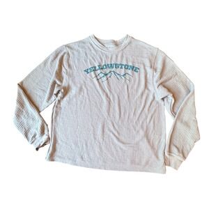Modern Lux Yellowstone Long Sleeve‎ Thermal Shirt Gray Mountains Graphic Size L